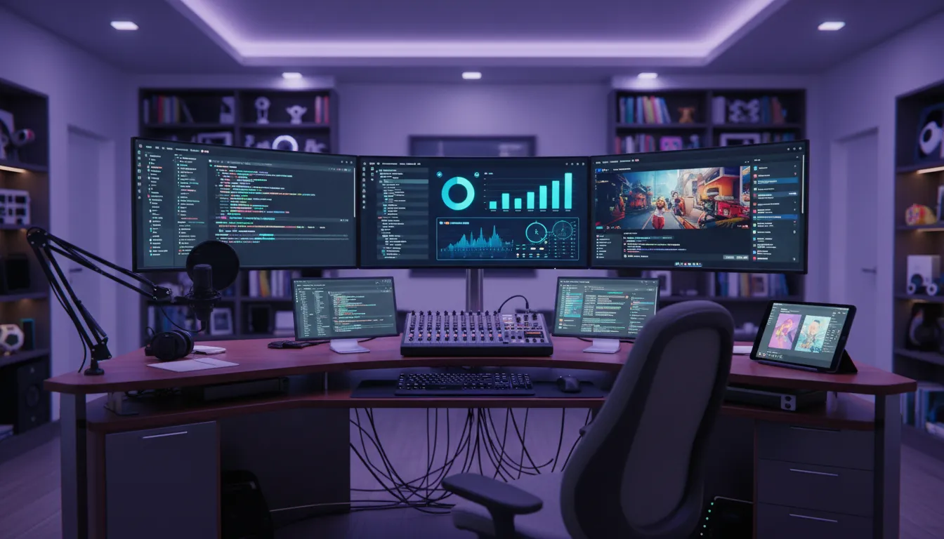 Conteúdo digital diversificado em múltiplas telas para criação de SEO