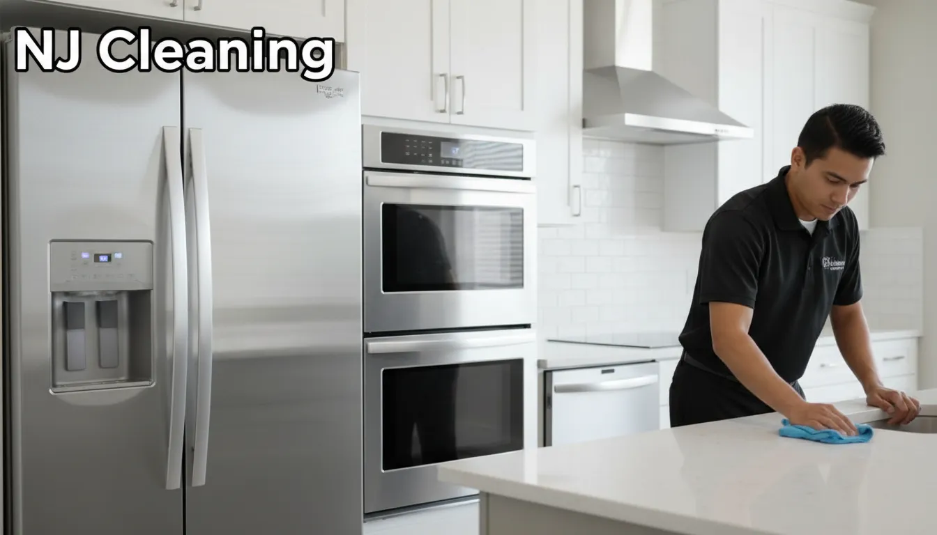 Stainless steel appliances in a sparkling clean kitchen after professional house cleaning, focusing on hygiene.