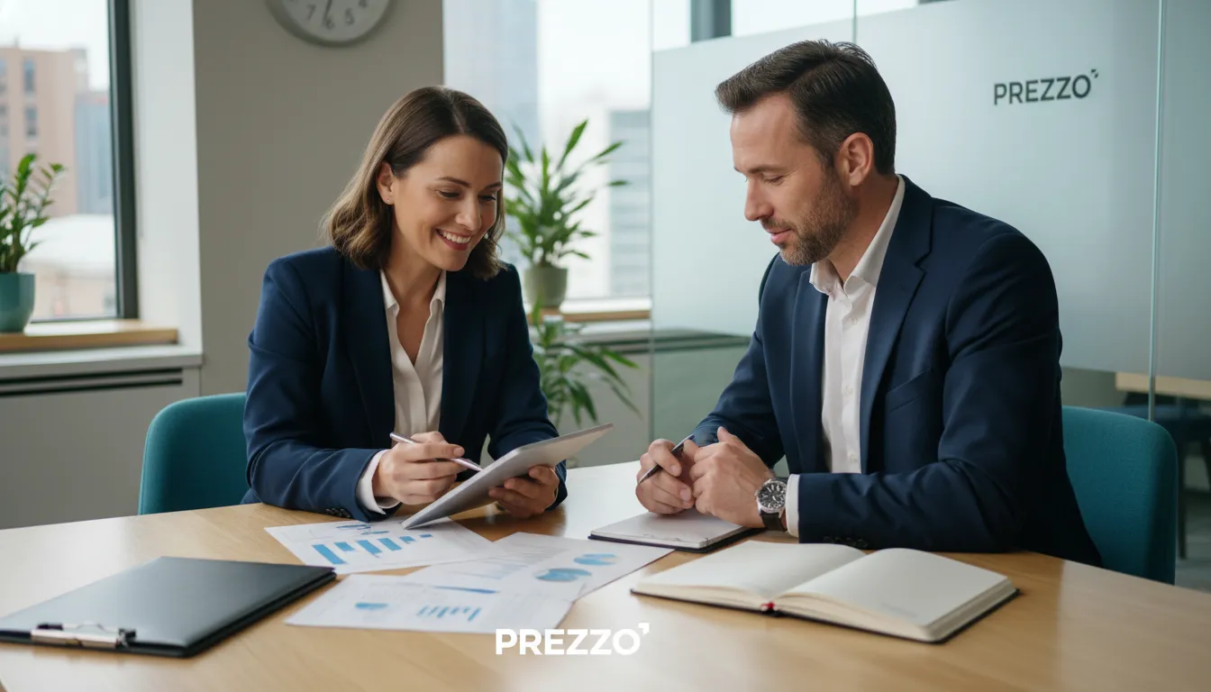 Consultoria personalizada em empreendedorismo: assessor da Prezzo Contábil guiando um empresário com clareza e apoio financeiro.