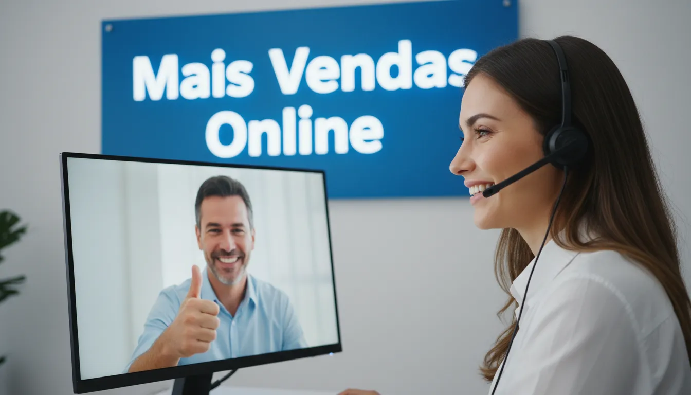 Atendimento ao cliente em videochamada, demonstrando como um bom suporte aumenta a lealdade e o valor do cliente, impactando positivamente o customer success da Vender Mais Online.