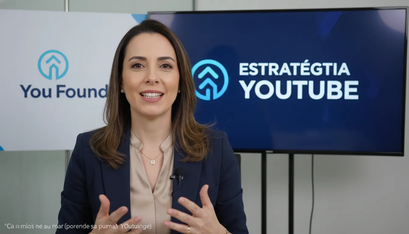 Mulher de negócios engajada com o público durante um live streaming, com a You Found ao fundo, reforçando a importância da estratégia no YouTube.