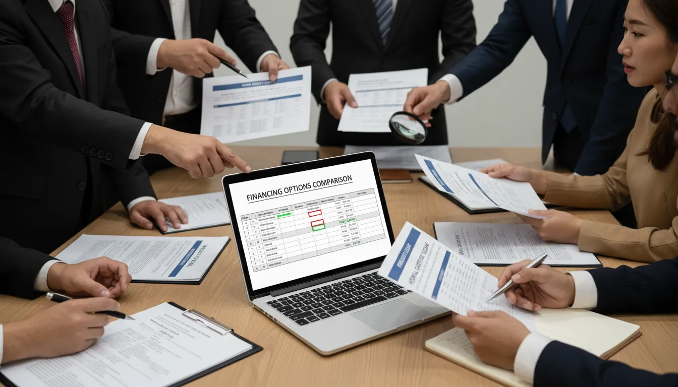 Mãos comparando documentos de financiamento e planilhas, destacando a importância da análise cuidadosa do CET.