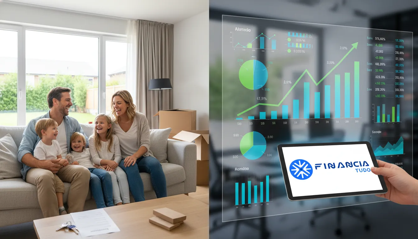 Família feliz em nova casa, resultado de planejamento e acesso ao melhor crédito para projetos pessoais com a Financia Tudo.
