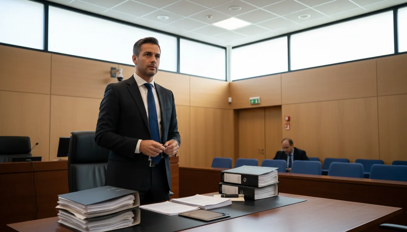 Advogado em Mafra da Dias Ribeiro Advocacia em audiência, defendendo os direitos de um cliente contra o plano de saúde.