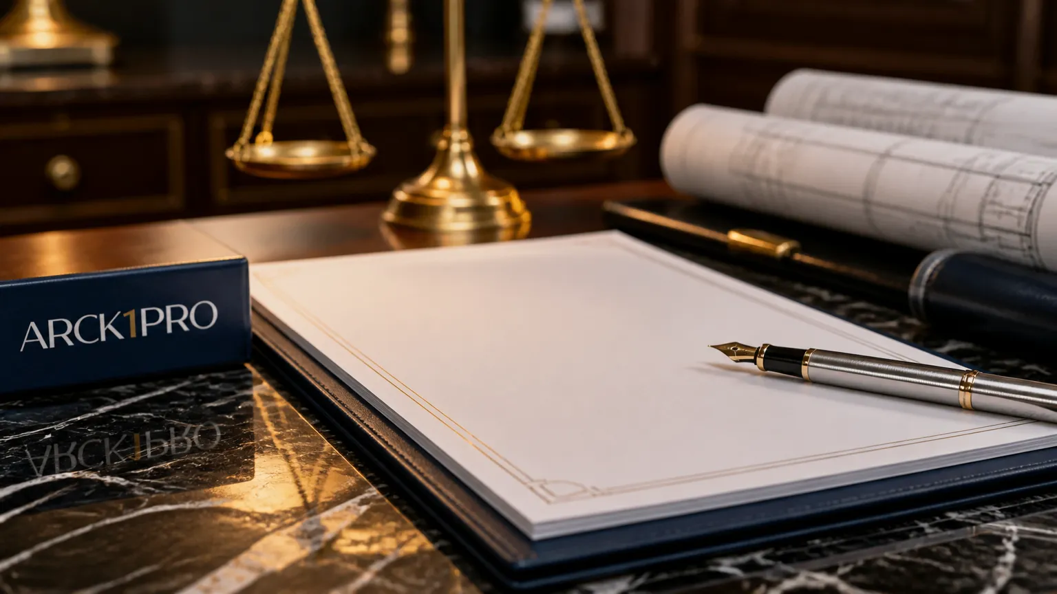 Documentos contratuais de crédito com garantia real em mesa de escritório corporativo de alta renda.