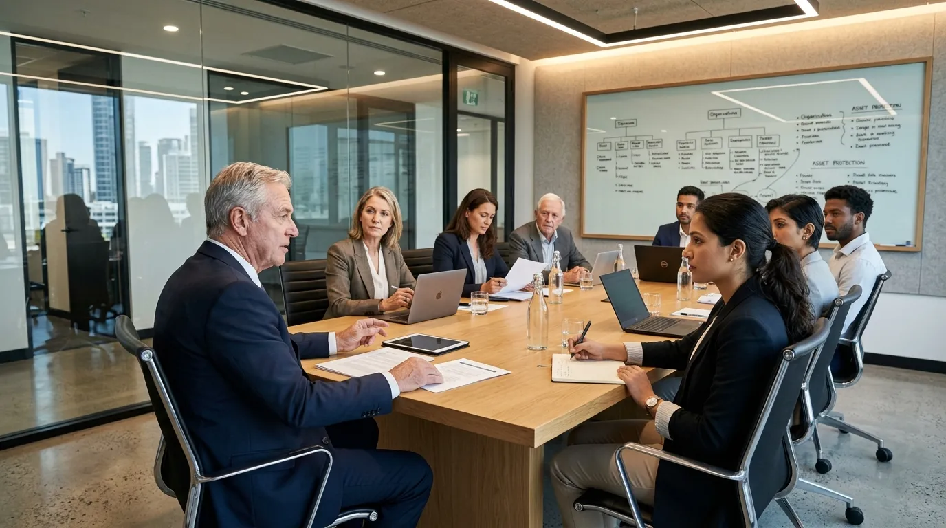 Reunião estratégica sobre planejamento sucessório e holding patrimonial x holding familiar.