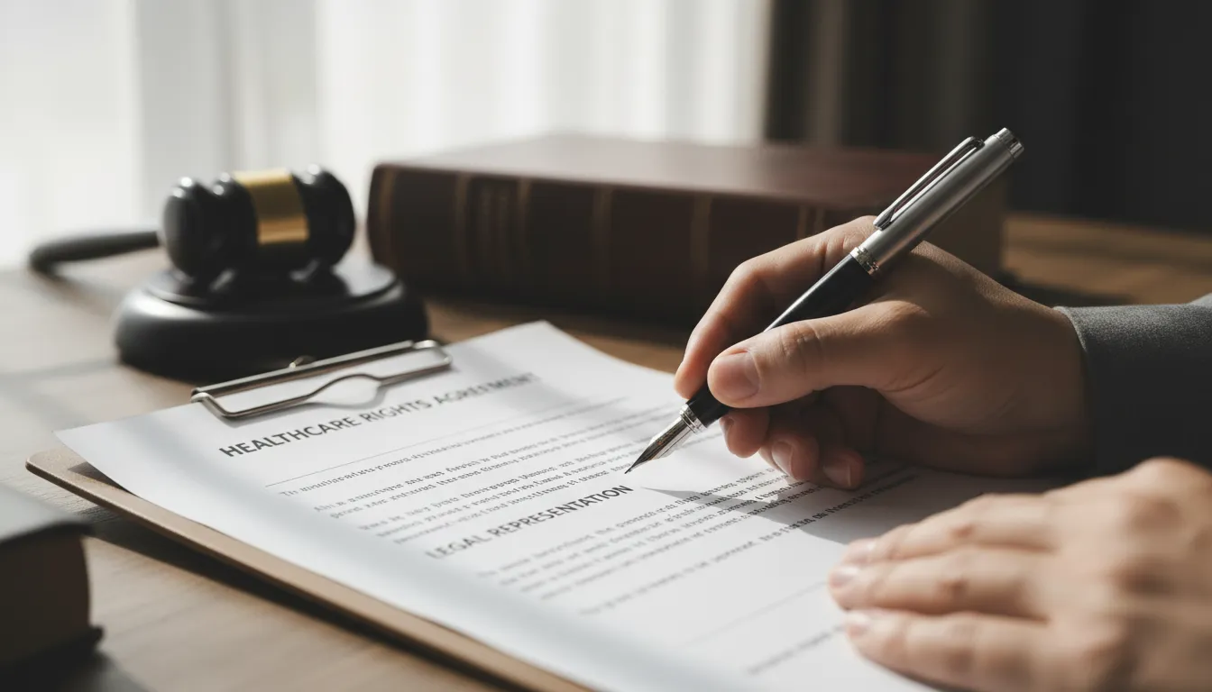 Assinatura de um advogado em documento legal de direitos de saúde, destacando a proteção dos direitos individuais.