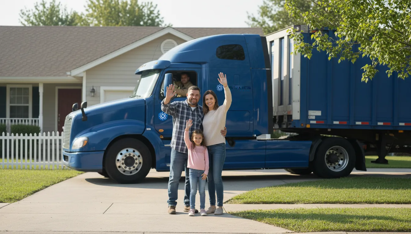 Família se despedindo de caminhoneiro, representando a segurança financeira e o crédito para caminhoneiro que impulsiona seus sonhos.
