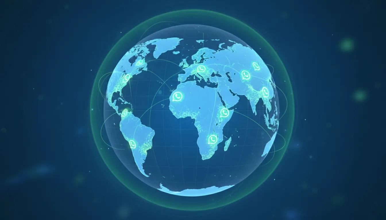Visualização de Quais agentes IA oferecem suporte global no WhatsApp, funcionando 24 horas por dia, 7 dias por semana, em diversos países e idiomas.