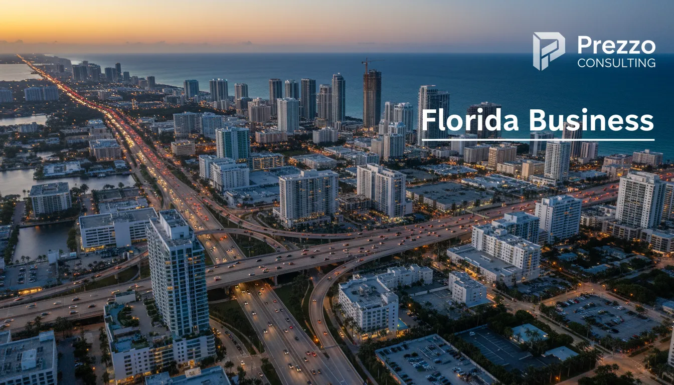 Vista aérea de uma cidade movimentada da Flórida, simbolizando as oportunidades para negócios com o apoio de um Escritório de Contabilidade na Flórida.