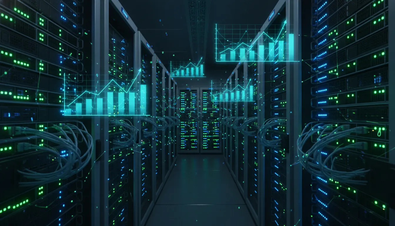 Infraestrutura de servidores e data centers, simbolizando hospedagem de sites robusta para SEO.