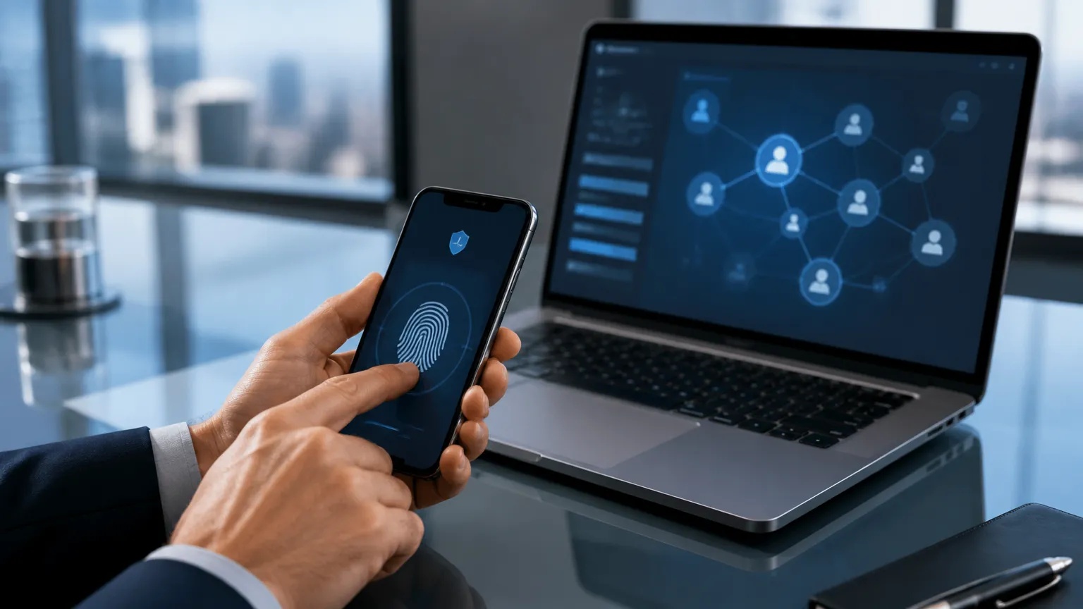 Autenticação biométrica corporativa exemplificando controle de acesso estrito no modelo Zero Trust para empresas.