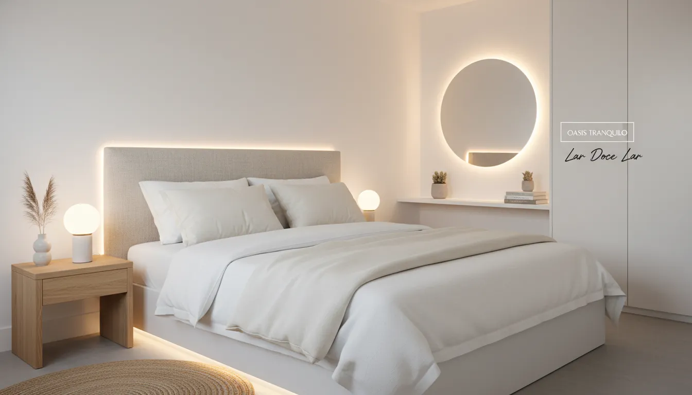 Quarto minimalista e acolhedor, preparado com técnicas de home staging