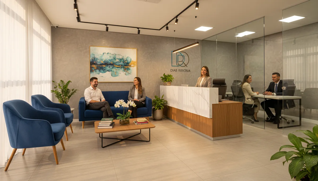 Escritório de advogado em Praia Grande, Dias Ribeiro Advocacia, com ambiente acolhedor e foco na satisfação do cliente.