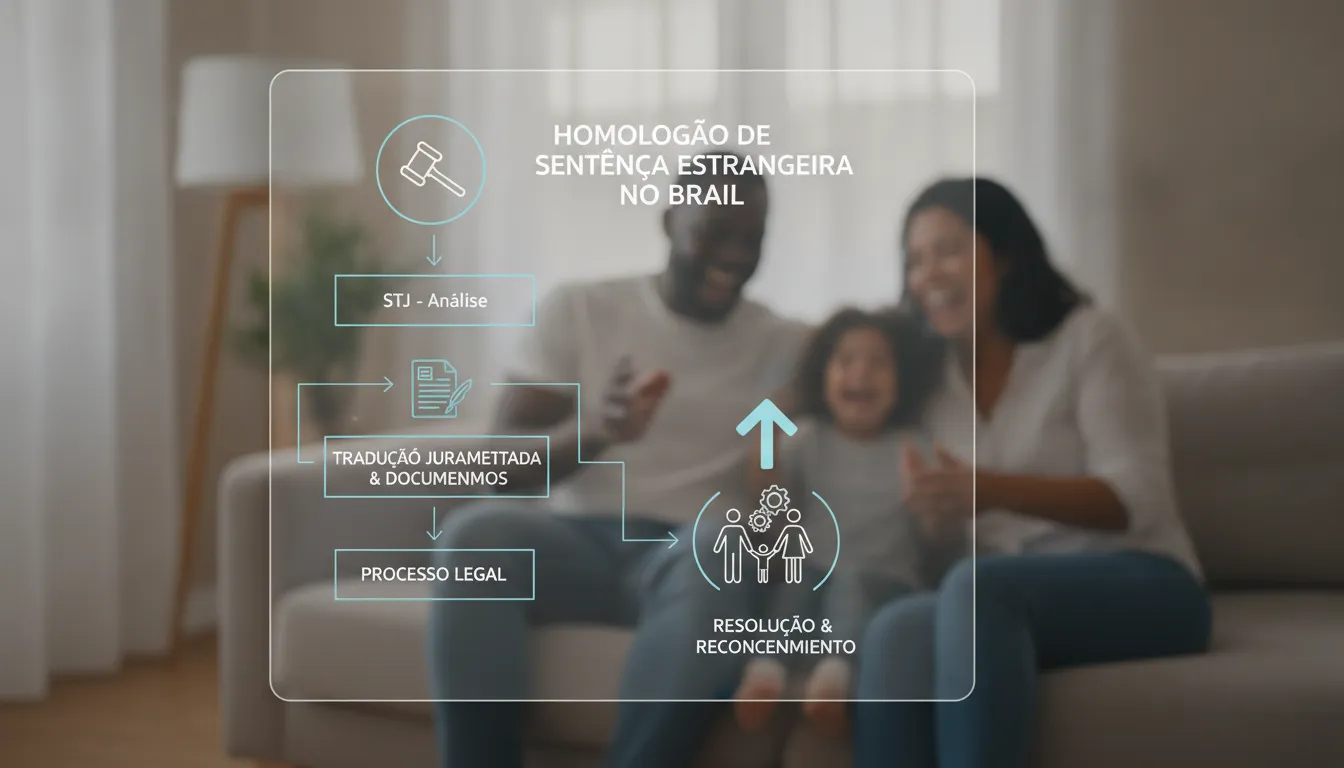 Fluxograma simplificado homologação sentença estrangeira, mostrando o processo para brasileiros no exterior.