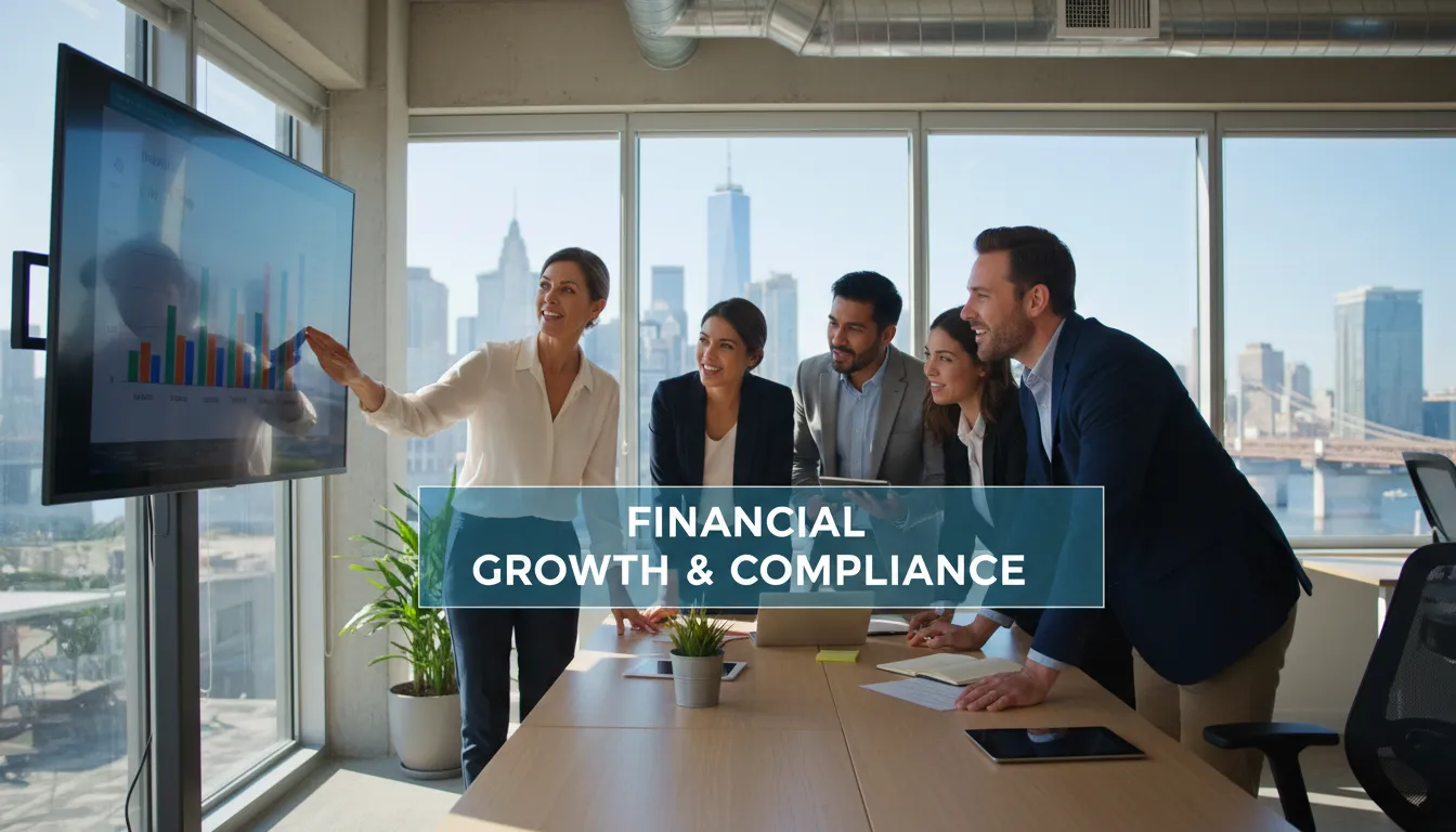 Business owners manage finances and 1099-NEC compliance, enabling 1099 nec o que fazer brasileiro para crescimento.
