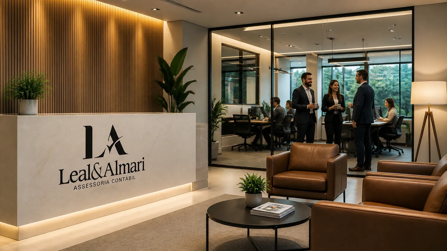 Ambiente corporativo moderno e acolhedor de escritório de contabilidade em Marília para atendimento a empresas.