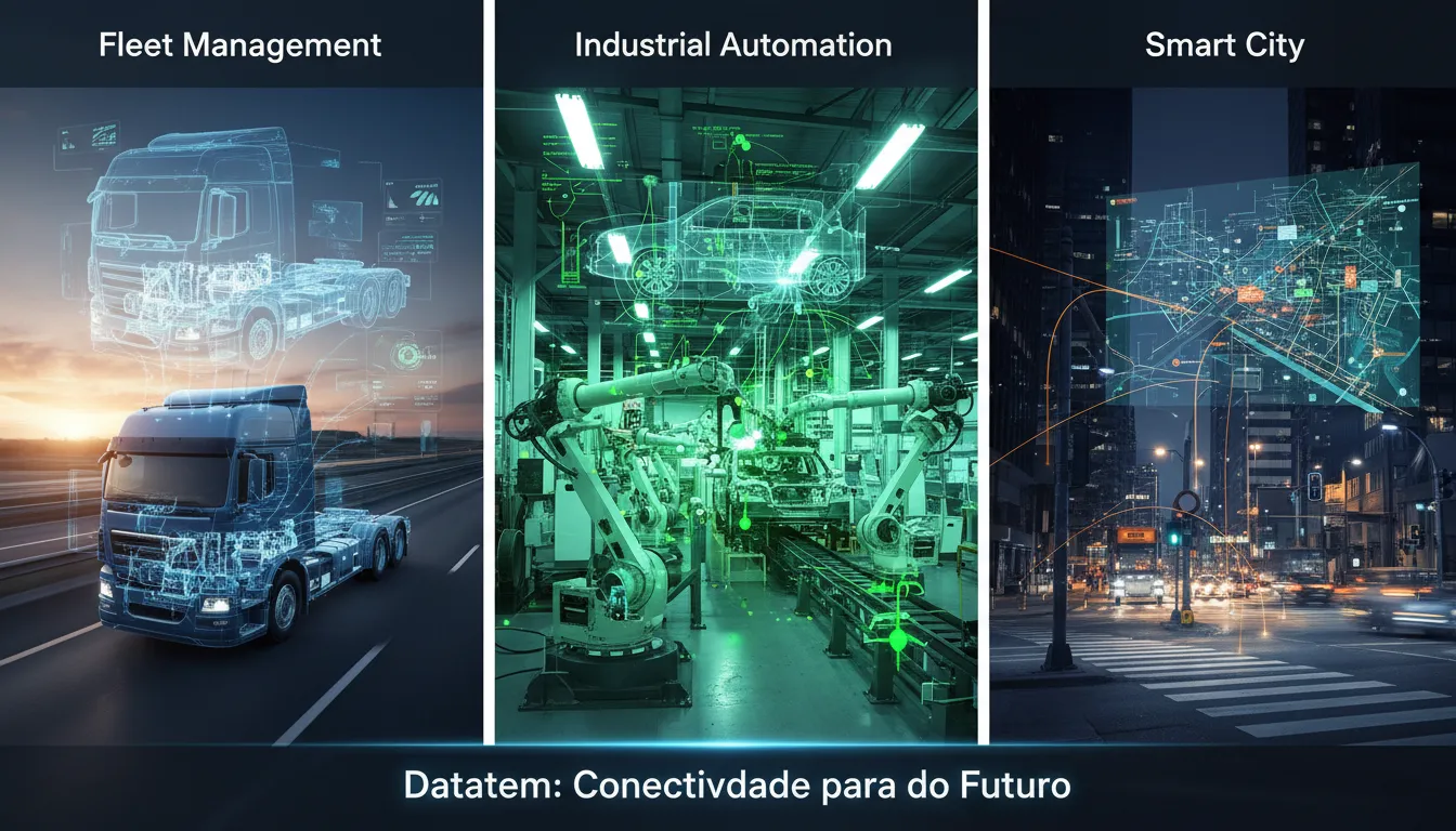 Aplicações de gêmeos digitais em frotas, indústria e cidades inteligentes via IoT.