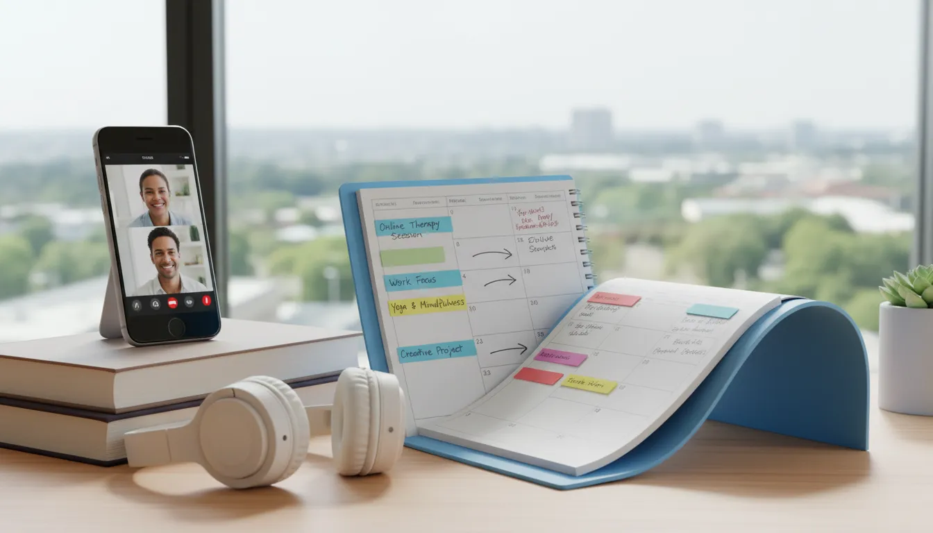 Planejamento flexível ilustrando horários adaptáveis da terapia online