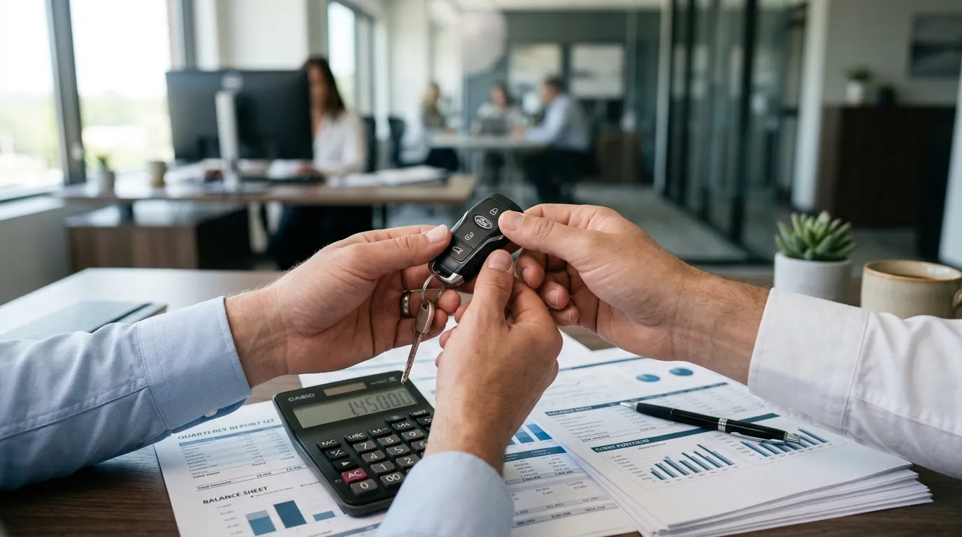 Chave do carro sobre documentos ao utilizar veículo quitado para reorganizar finanças familiares.