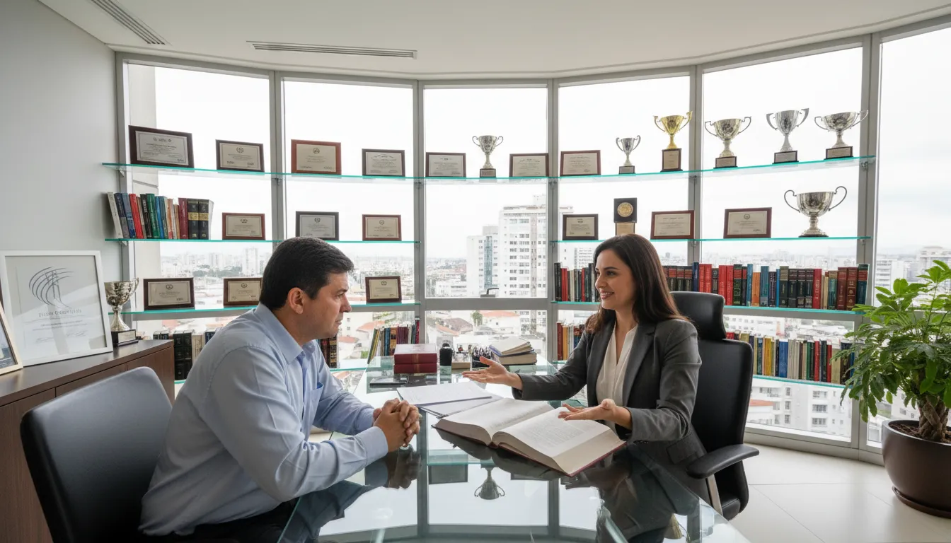 Advogada da Dias Ribeiro Advocacia em Limeira consulta cliente sobre ação contra plano de saúde.