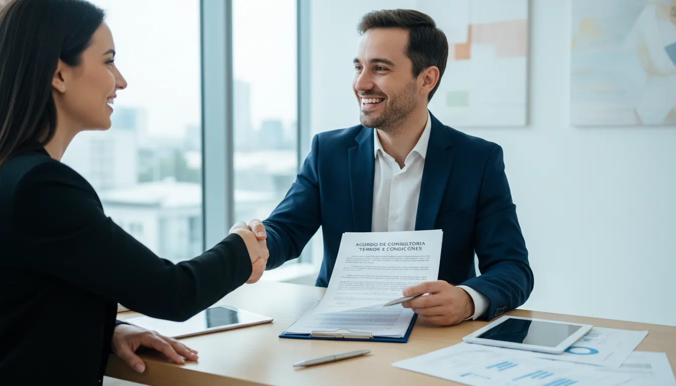 Consultor e cliente fechando acordo sobre Home Equity com transparência e segurança.