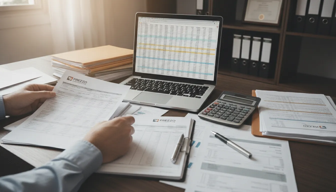 Mesa com documentos financeiros, laptop e calculadora, simbolizando a gestão de como receber dinheiro em Estados Unidos.