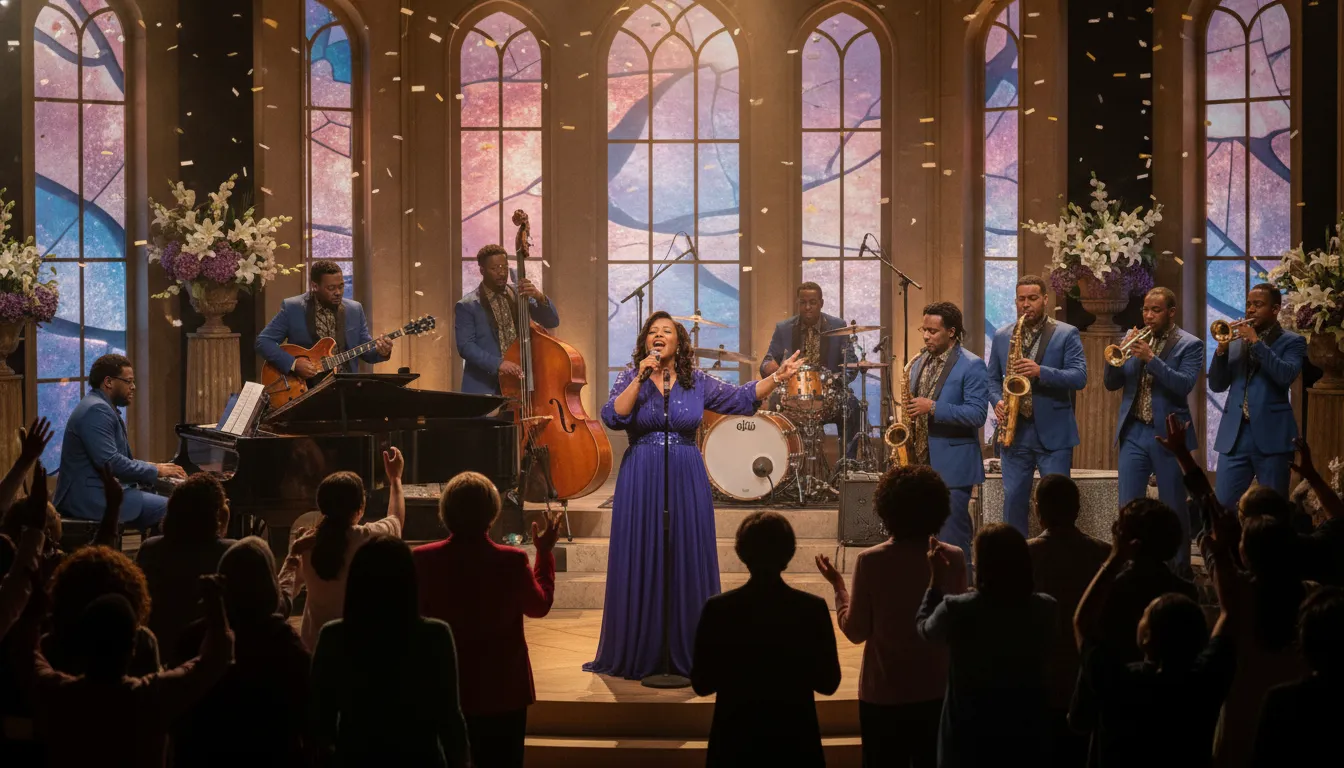 Banda gospel se apresentando com paixão, cantando os maiores sucessos e as 10 músicas gospel mais tocadas.