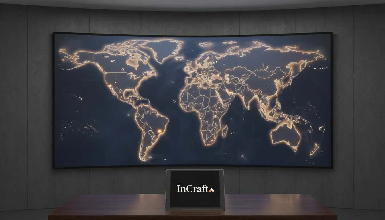 Mapa global destacando os mais de 120 países com projetos de design de site da InCraft Digital.