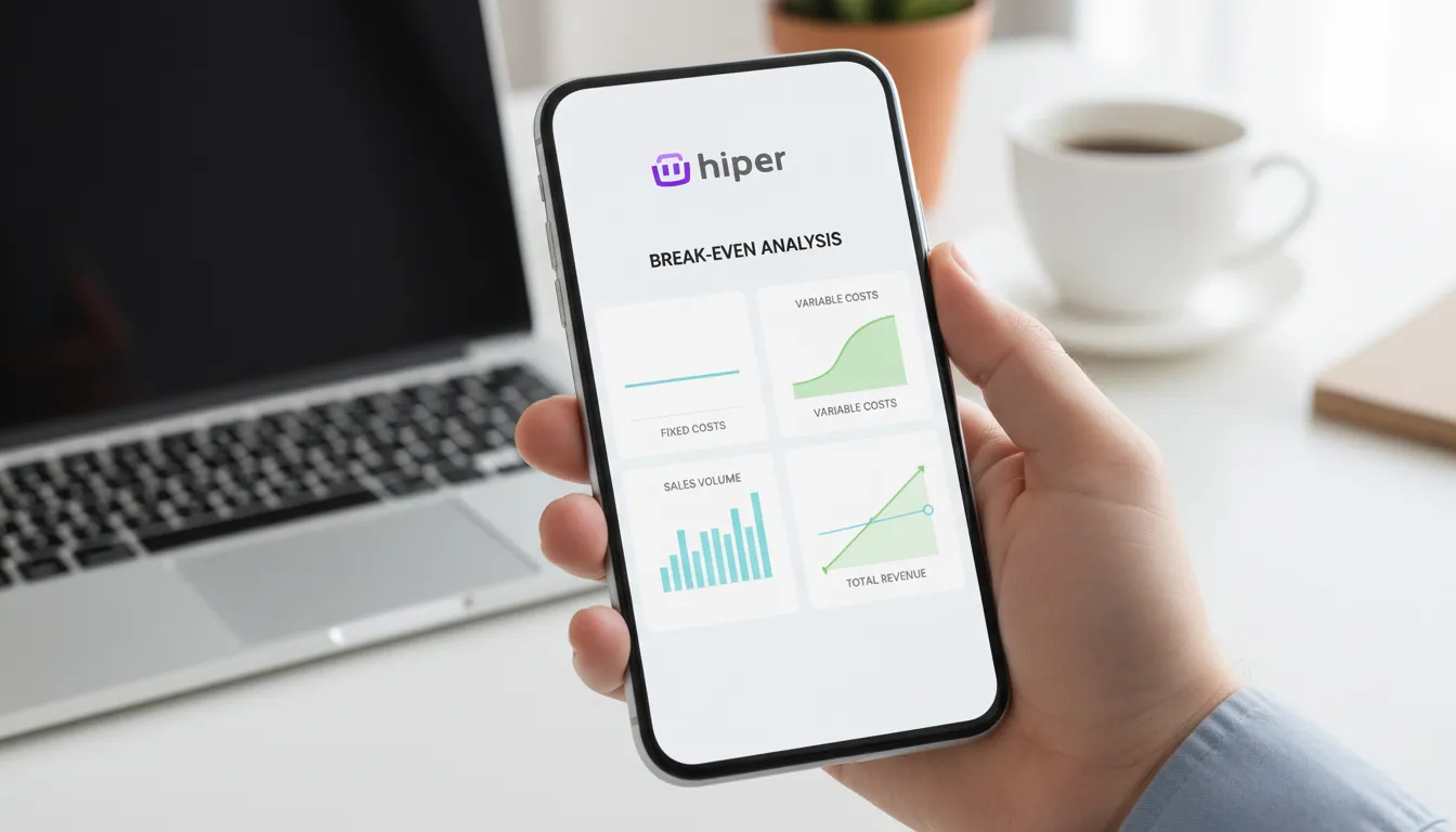 Interface de aplicativo mostrando o ponto de equilíbrio como calcular, com gráficos intuitivos e design moderno.
