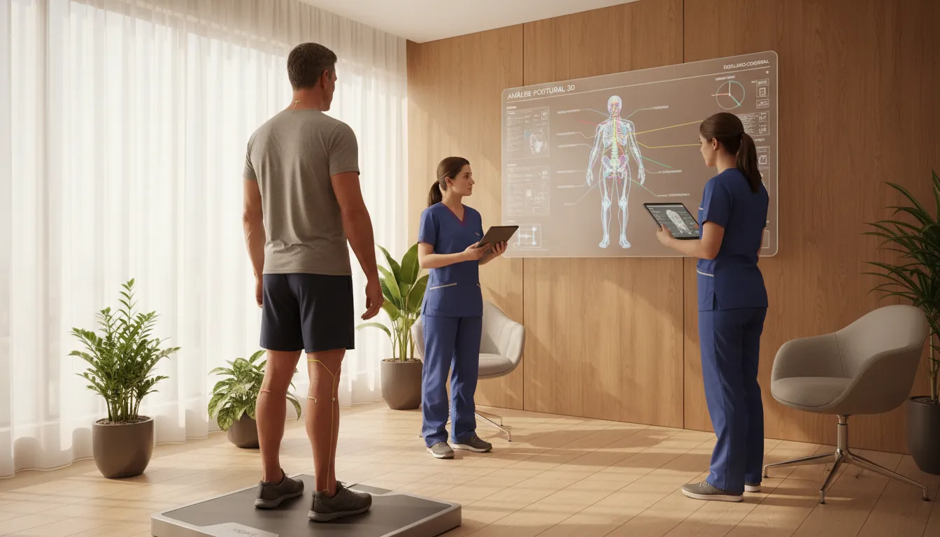 Profissionais usando tecnologia 3D para avaliar e tratar escoliose em adulto