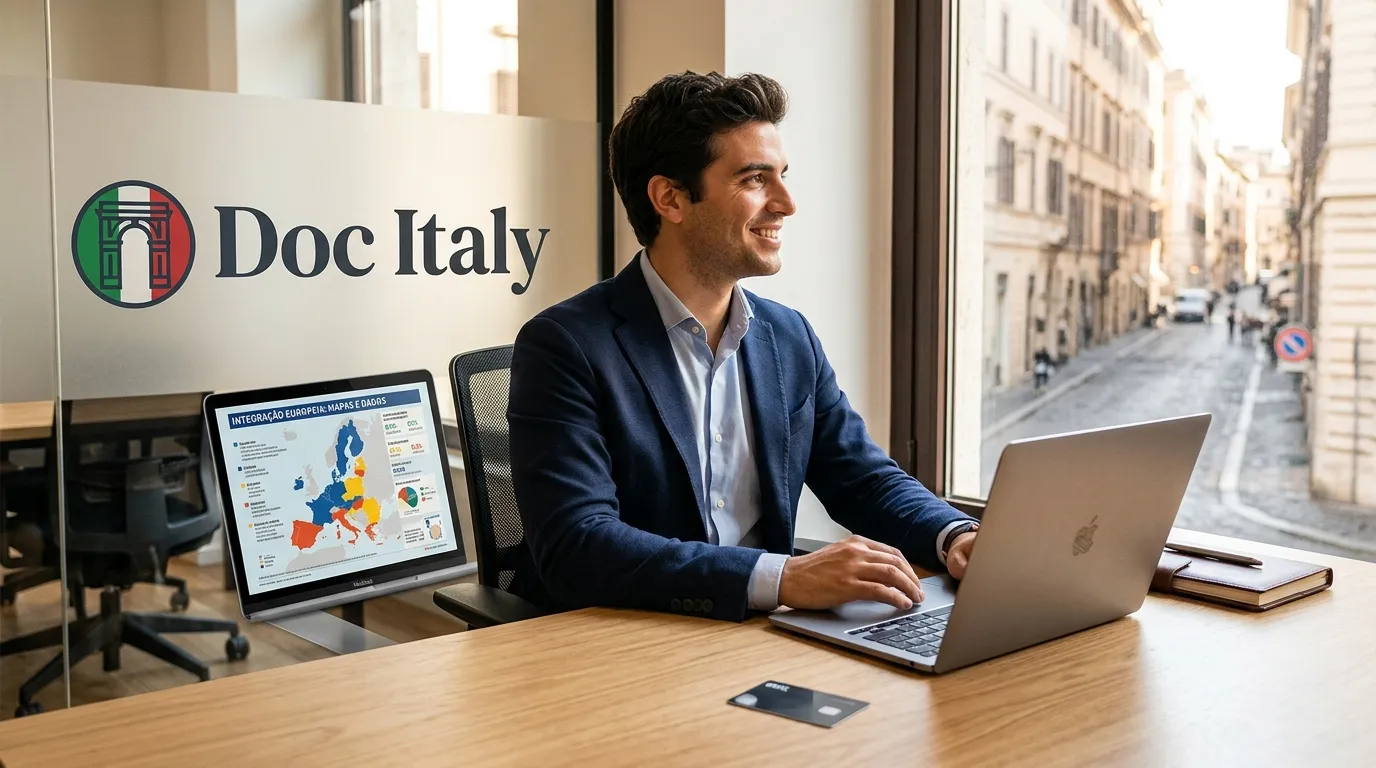 Profissional italiano trabalhando na Europa ilustrando a importância estratégica da CIE e por que o cidadão precisa emitir.