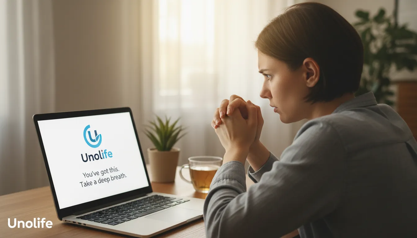 Ilustração de uma pessoa buscando ajuda para ansiedade através da terapia online, demonstrando o suporte e o acolhimento oferecidos pela Unolife.