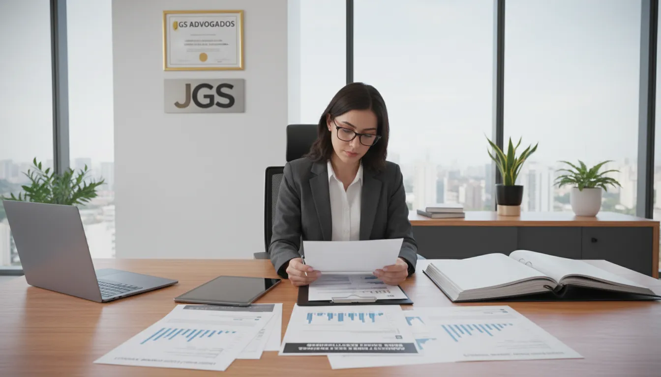 Advogado da JGS Advogados analisando documentos financeiros relacionados aos custos de produção na suinocultura, com foco na gestão legal e otimização de despesas.