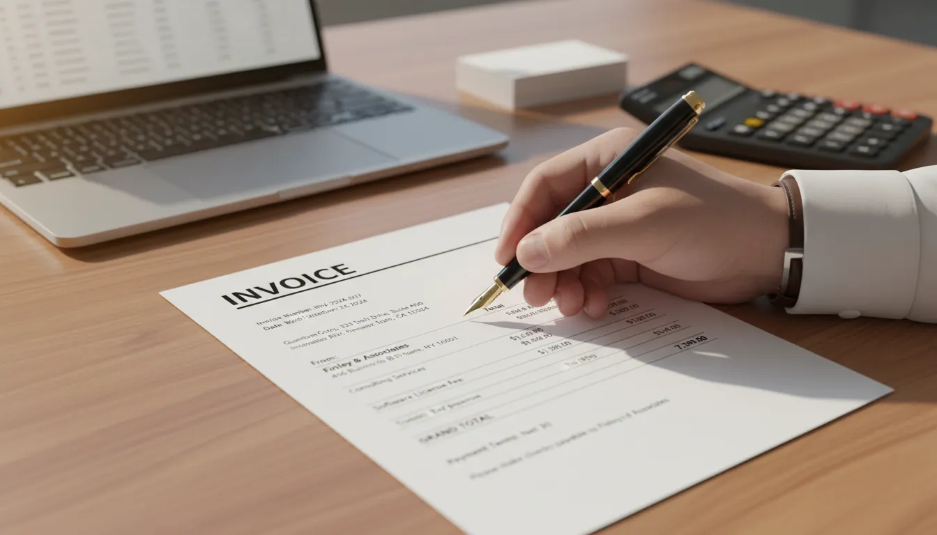 Detalhe de uma invoice americana preenchida, com destaque para informações essenciais