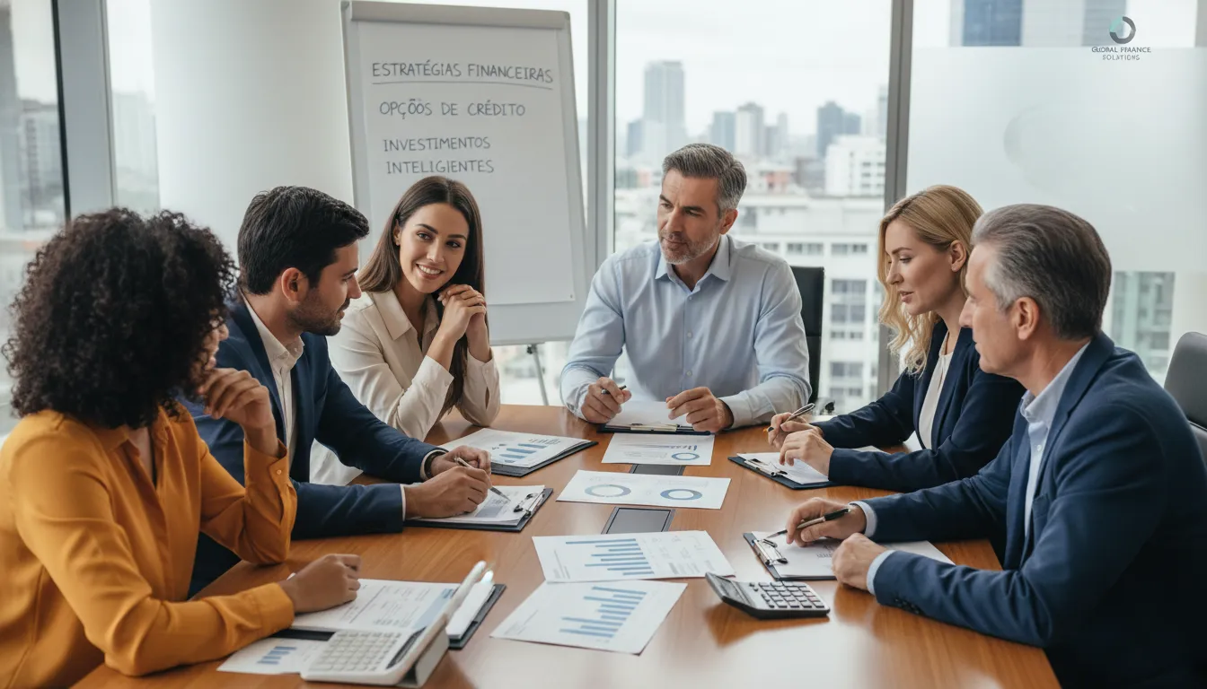 Família debatendo finanças e escolhendo crédito seguro com simuladores, enfatizando educação financeira.