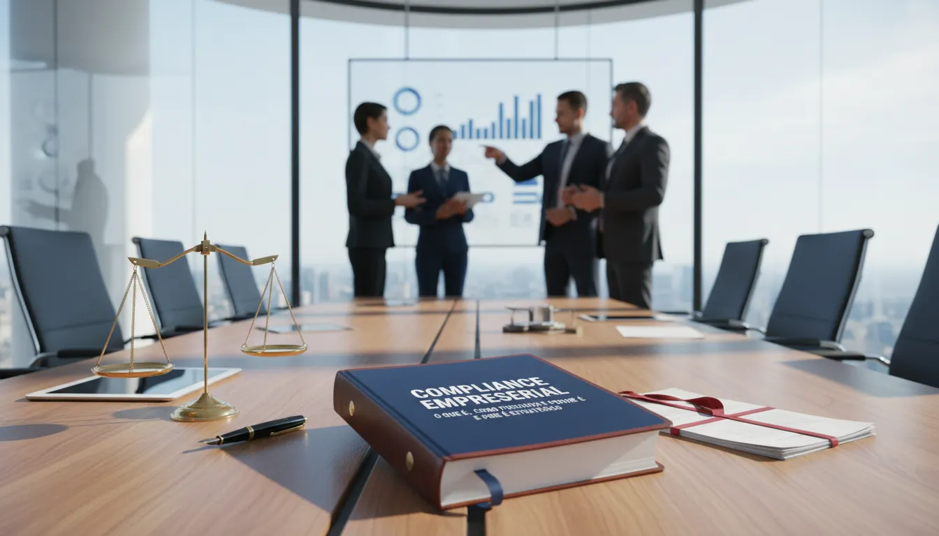 Equipe de compliance avaliando códigos de ética e planejando políticas de segurança da informação.