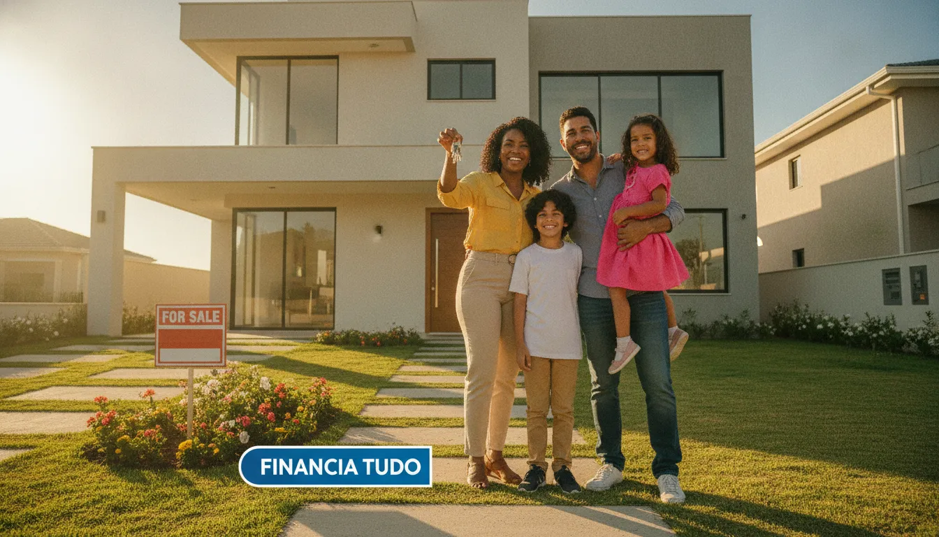 Família feliz em sua casa reformada, mostrando que usar patrimônio como garantia vale a pena para projetos.