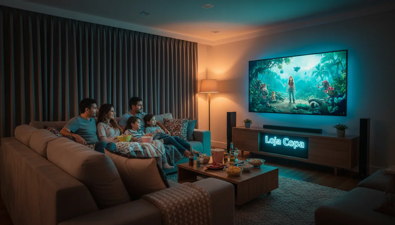 Várias tvs led de diferentes tamanhos em uma loja de eletrônicos moderna, exibindo diversas marcas e modelos em oferta.