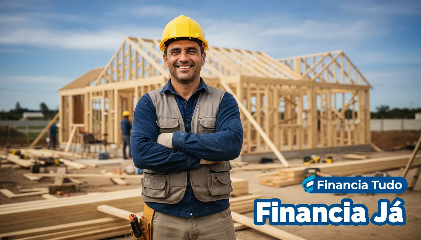 Trabalhador da construção civil sorrindo confiantemente, simbolizando a realização de um projeto com um empréstimo para construção.