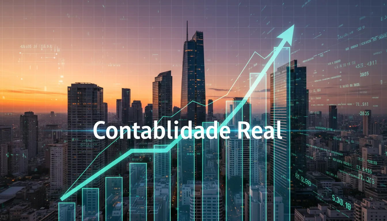 Gráfico de crescimento sobre a cidade, simbolizando a Contabilidade Especializada em Lucro Real e o sucesso financeiro impulsionado pela Prezzo Contábil.