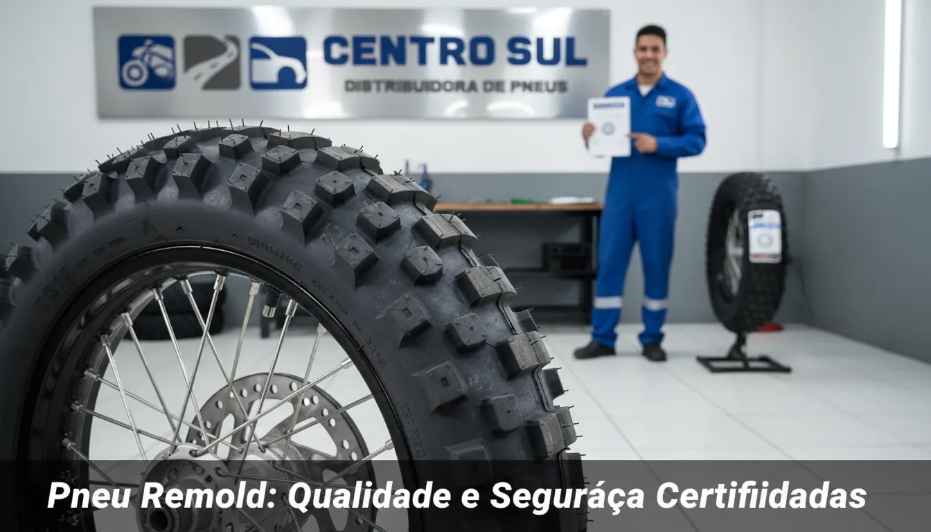Pneu de moto trilha remold de alta qualidade, certificado Inmetro. Escolha segura e sustentável da Centro Sul.