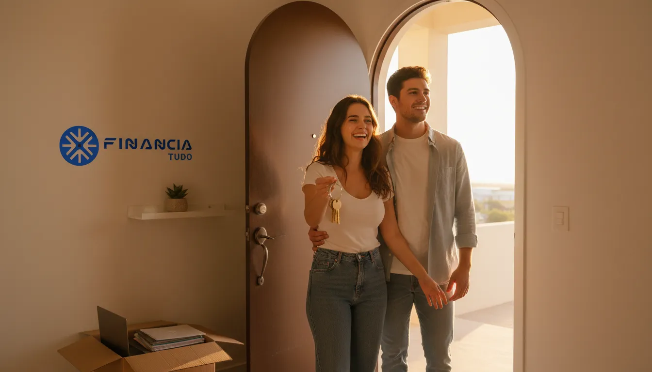 Casal celebrando conquista de objetivos graças a baixos juros crédito com garantia.