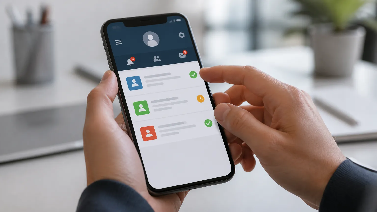 Gerenciamento e organização de contatos para afiliados no smartphone para monitorar indicações recebidas.