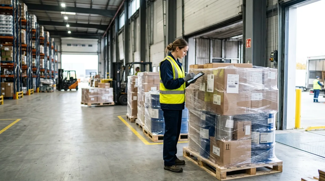 Conferência de recebimento no processo de compras dentro do armazém industrial