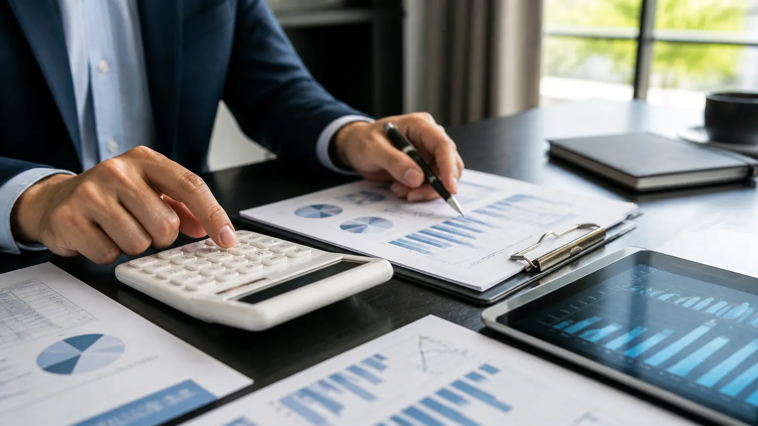Planejamento tributário e assessoria em contabilidade para hotéis com planilhas e calculadora.