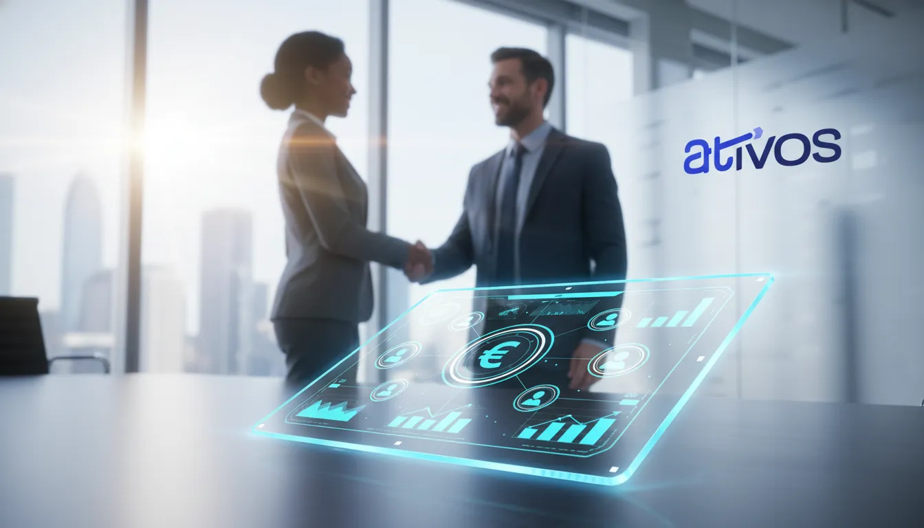 Plataforma digital moderna conectando credores e brokers, com aperto de mãos. Entenda como investir em precatórios com segurança e liquidez.