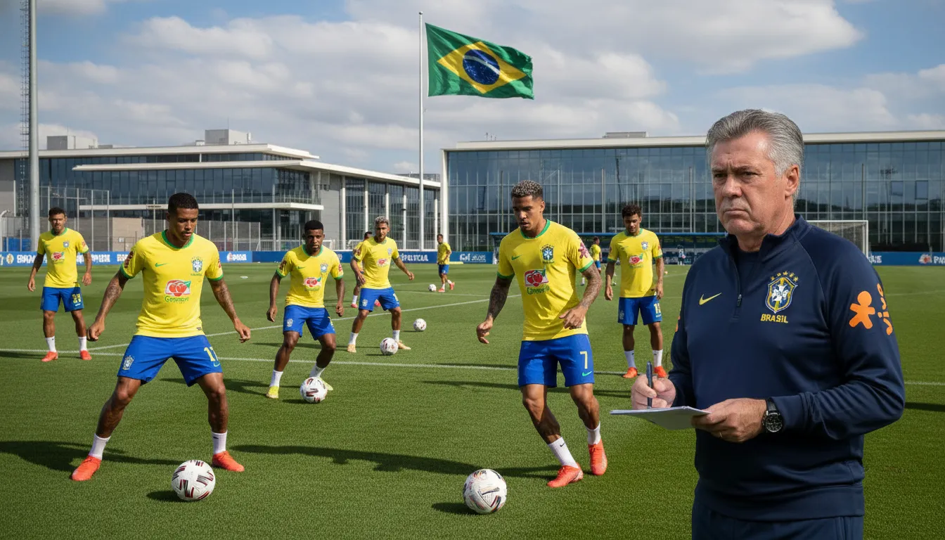 Treino intenso da seleção brasileira com Ancelotti rumo à Copa 2026.