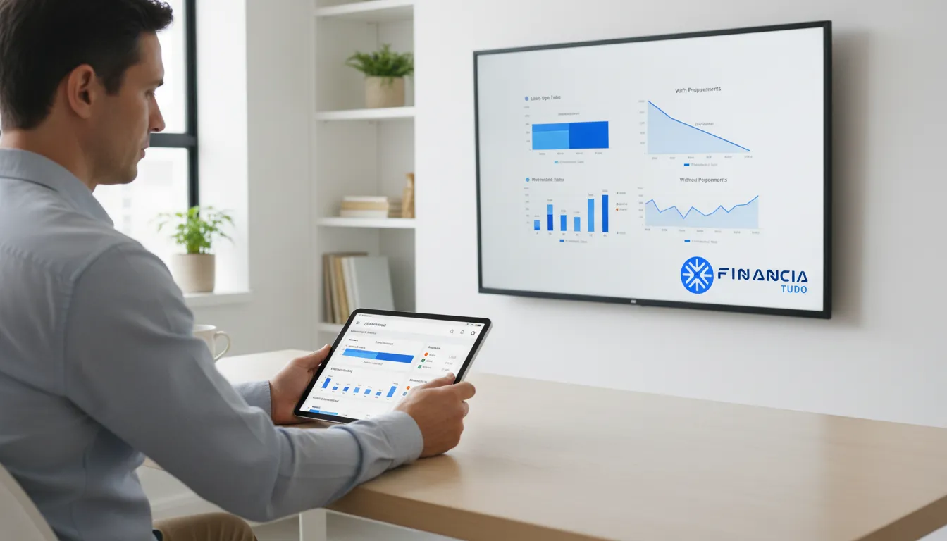 Pessoa comparando opções de crédito em um tablet para ver se antecipar parcelas do financiamento vale a pena.