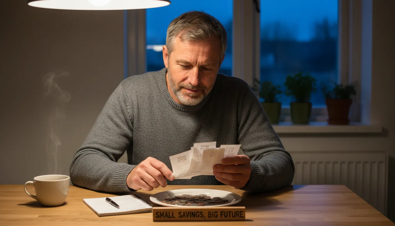 Mulher usando aplicativo de orçamento no celular com cofrinho ao lado, simbolizando controle financeiro digital no dia a dia.